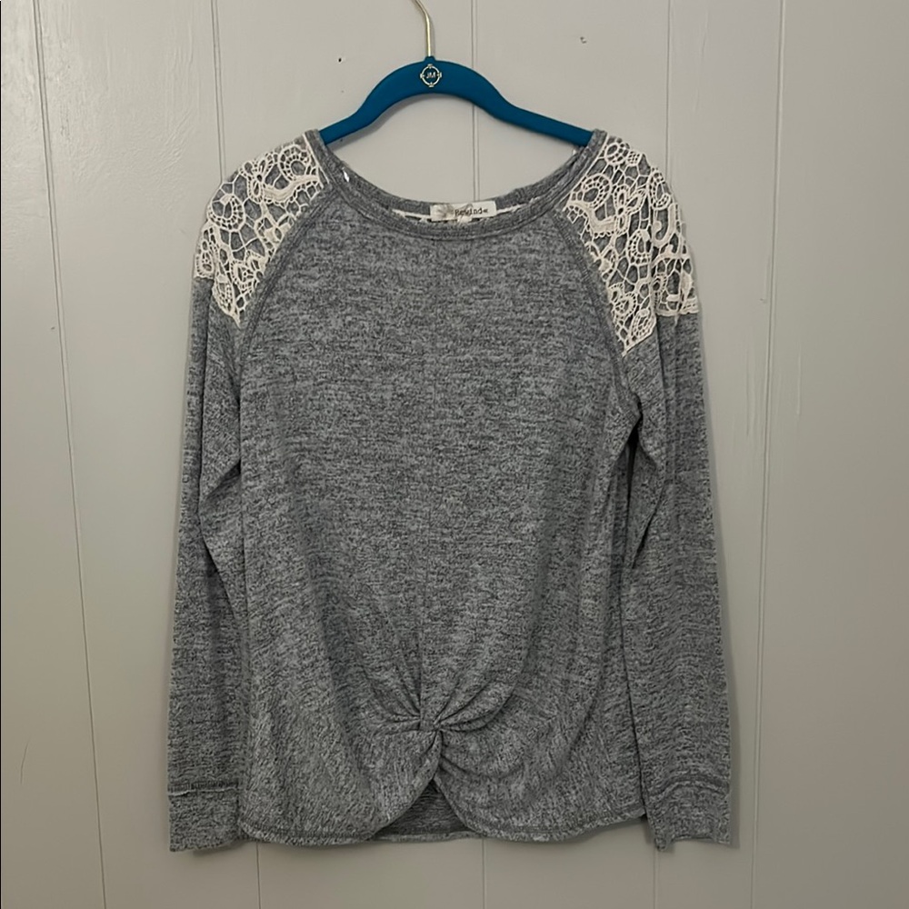 Gray Lace Shoulder Women's Top